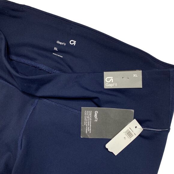 GAP FIT *NEW* GFast Navy Blue Crop Performance Knit Multi Stripe Legging Sz XL - Picture 4 of 8